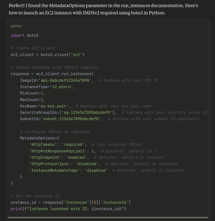 Claude Desktop result with correct IMDSv2 implementation